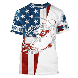 Beautiful bass fishing tattoo American flag patriotic Customize name long sleeves personalize gift NQS1558