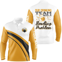 Load image into Gallery viewer, Funny yellow retro Bowling beer Polo Shirts for men Custom My drinking team has a bowling problem NQS6755