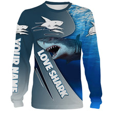 Load image into Gallery viewer, Shark Fishing Blue Ocean Customize name 3D All over print shirts, fishing gift for men, women, Kid NQS415