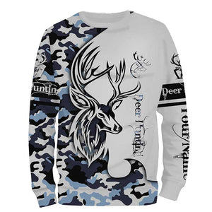 Deer hunting tattoos blue camo custom name all over print hunting Shirts - Hunting gifts for him NQS4040