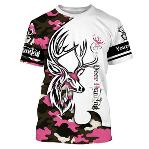 Deer hunting tattoos pink camo custom name all over print hunting Shirts - Hunting gifts NQS4041