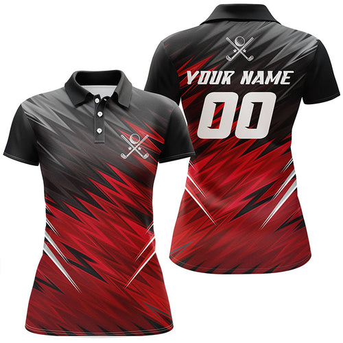 Womens golf polos shirts custom black and red lightning team golf shirts, personalized golf gifts NQS5129