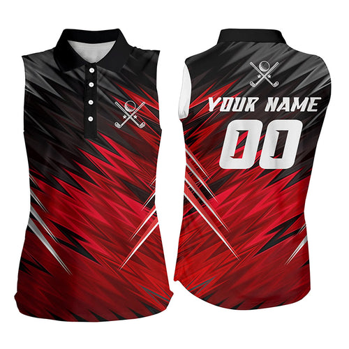 Womens sleeveless polo shirt custom black and red lightning team golf shirts, personalized golf gifts NQS5129