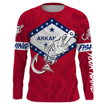 Load image into Gallery viewer, AR Fishing Custom Arkansas Flag Fish hook skull Custom sun protection fishing shirts for men, women NQS3390