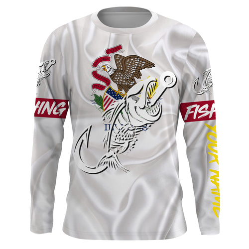 IL Illinois Fishing Flag Fish hook skull Custom sun protection fishing shirts for men, women, kid NQS3393