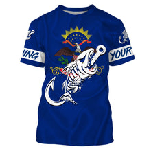 Load image into Gallery viewer, ND North Dakota Fishing Flag Fish hook skull Custom sun protection fishing shirts for men, women, kid NQS3402