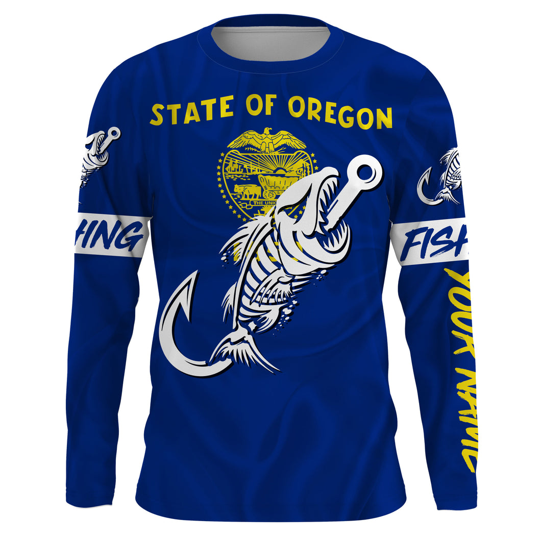 OR Oregon Fishing Flag Fish hook skull Custom sun protection fishing shirts for men, women, kid NQS3403