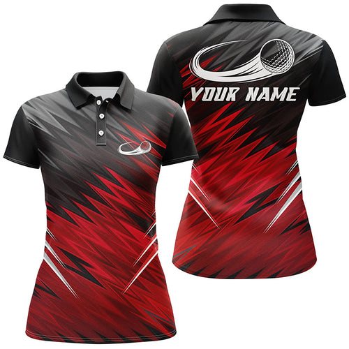 Women golf polo shirts custom Red and black pattern shirt for ladies, personalized golf gifts NQS6987