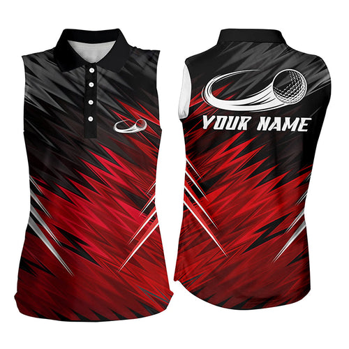 Women sleeveless polo shirts custom Red and black pattern shirt for ladies, personalized golf gifts NQS6987