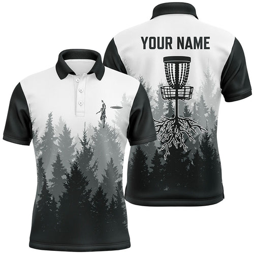 Disc golf hole in the woods Men polo shirts custom name disc golf polo shirts for men | Black NQS4695