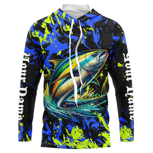 Tuna fishing green blue camo Custom UV protection performance long sleeve fishing shirt jerseys NQS7134