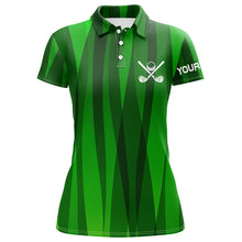 Load image into Gallery viewer, Green stripes pattern custom name Womens golf polos shirts, ladies's golf attire unique golf gifts NQS7136