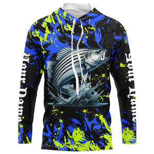 Striped bass fishing green blue camo Custom UV protection performance long sleeve fishing jerseys NQS7241