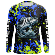 Load image into Gallery viewer, Striped bass fishing green blue camo Custom UV protection performance long sleeve fishing jerseys NQS7241