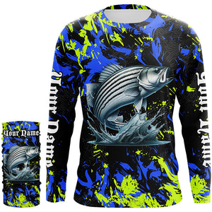 Striped bass fishing green blue camo Custom UV protection performance long sleeve fishing jerseys NQS7241