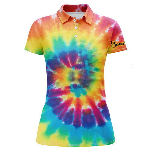 Womens golf polo shirts with colorful tie dye background custom name golf shirt, golfing gift NQS4074
