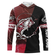 Load image into Gallery viewer, Largemouth Bass Fishing tattoo red camo black Custom name UPF30+ performance fishing shirts fishing gift for men, women NQS2065