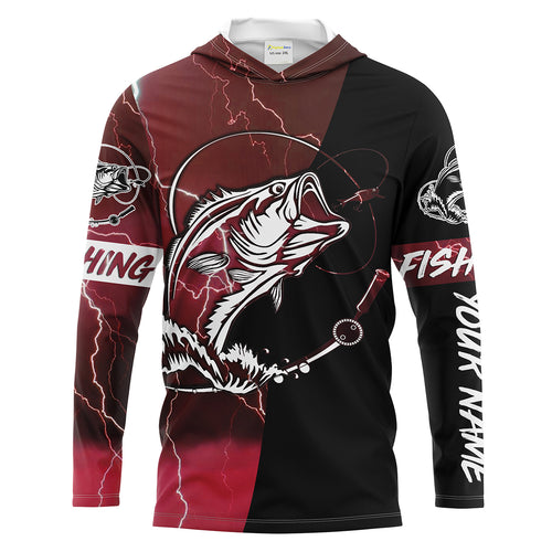 Largemouth Bass Fishing tattoo red camo black Custom name UPF30+ performance fishing shirts fishing gift for men, women NQS2065