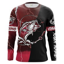 Load image into Gallery viewer, Largemouth Bass Fishing tattoo red camo black Custom name UPF30+ performance fishing shirts fishing gift for men, women NQS2065