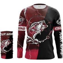 Load image into Gallery viewer, Largemouth Bass Fishing tattoo red camo black Custom name UPF30+ performance fishing shirts fishing gift for men, women NQS2065