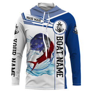 Mahi mahi Dorado Fishing American Flag Custom name and boat name performance Long Sleeve Fishing Shirts, Patriotic Fishing gifts NQS2331