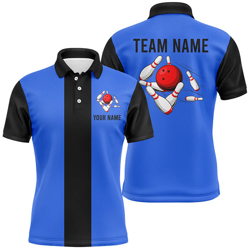 Personalized Blue Black Retro Bowling Polo Shirts For Men custom vintage bowling team jerseys NQS6802