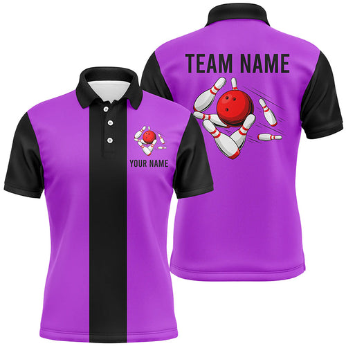 Personalized Purple Black Retro Bowling Polo Shirts For Men custom vintage bowling team jerseys NQS6803