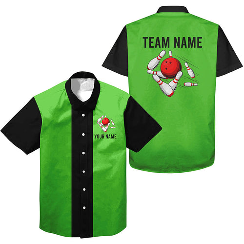 Personalized Green Black Retro Bowling hawaiian shirts Custom vintage Team button up shirts NQS6804