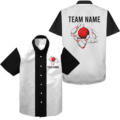 Personalized White and Black Retro Bowling hawaiian shirts Custom vintage Team button up shirts NQS7001