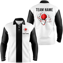 Load image into Gallery viewer, Personalized White and Black Retro Bowling Polo Shirts For Men custom vintage bowling team jerseys NQS7001
