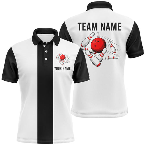 Personalized White and Black Retro Bowling Polo Shirts For Men custom vintage bowling team jerseys NQS7001