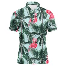 Load image into Gallery viewer, Men golf polo upf shirts with Pink flamingos tropical palm leaves custom team golf polo shirts NQS3712