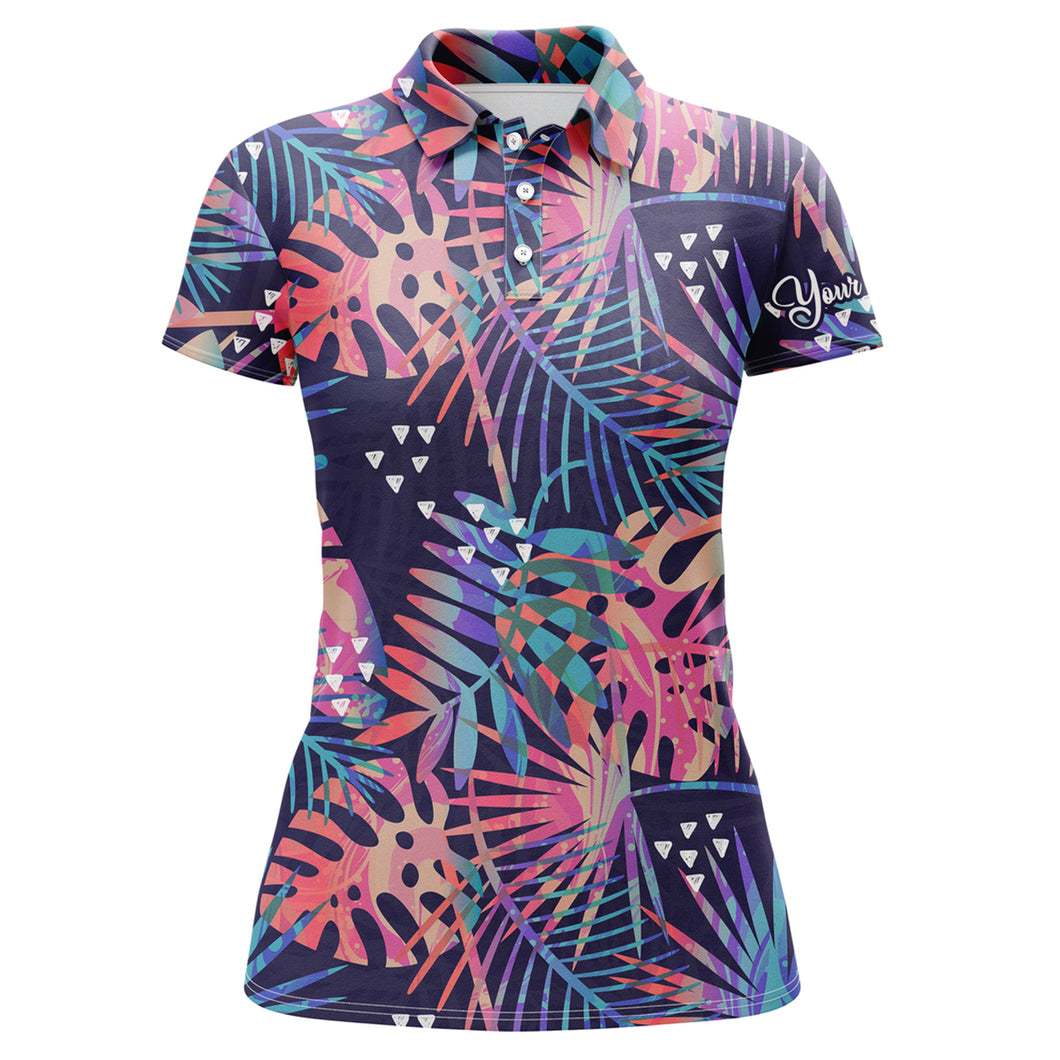 Women golf polo shirt with colorful tropical plants and palm leaves  custom team golf polo shirts NQS3713