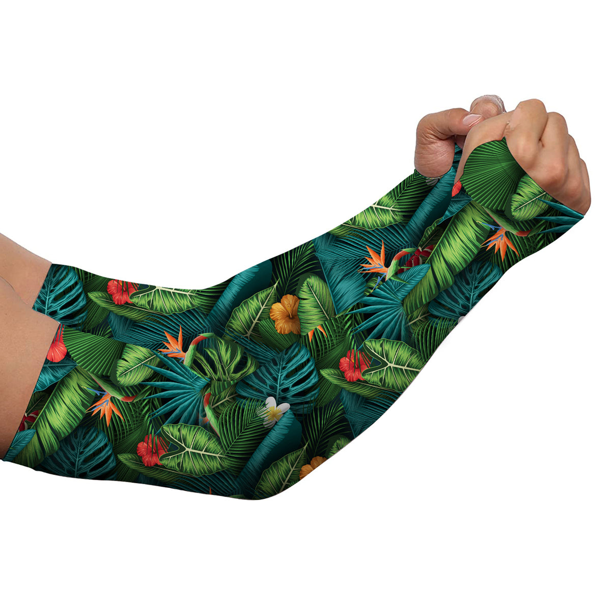 Golf Arm Sleeves long fingerless gloves with tropical summer leaves background NQS3714