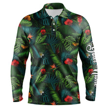 Load image into Gallery viewer, Men golf polo upf shirts with tropical summer leaves background custom team golf polo shirts NQS3714