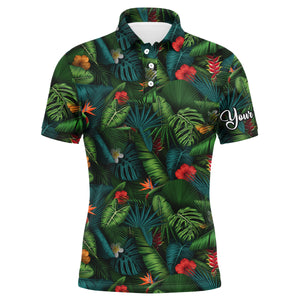 Men golf polo upf shirts with tropical summer leaves background custom team golf polo shirts NQS3714