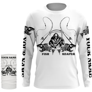 Personalized Fish reaper Fishing jerseys, fish skull Long Sleeve Fishing tournament shirts | White NQS3718
