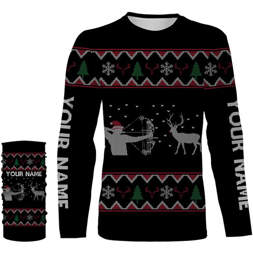 Funny Ugly Sweater pattern Bow Hunter Deer Hunting Customized name All over print Shirts, christmas shirt ideas for hunter - NQS2469