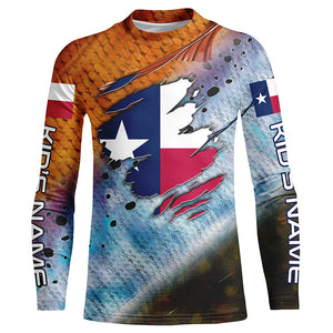 Texas slam redfish trout flounder scales Texas flag Custom patriotic fishing long sleeve shirts NQS6813