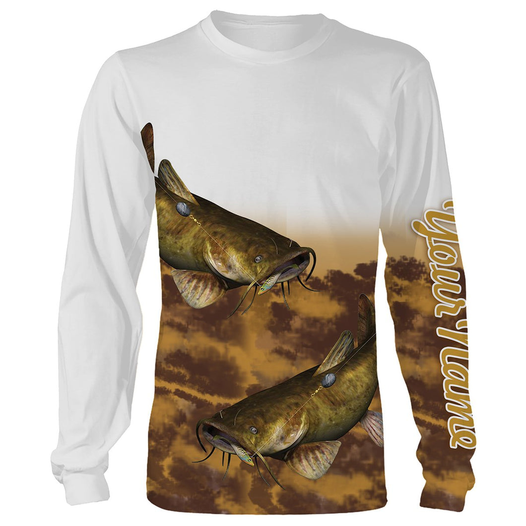 Flathead Catfish Fishing Customize Name 3D All Over Printed Shirts For Adult And Kid Personalized Fishing Gift NQS271