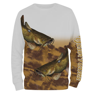 Flathead Catfish Fishing Customize Name 3D All Over Printed Shirts For Adult And Kid Personalized Fishing Gift NQS271