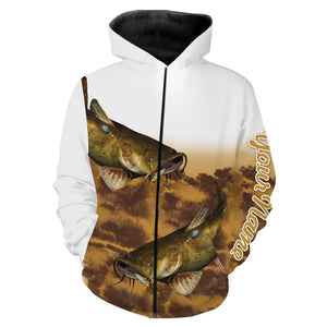 Flathead Catfish Fishing Customize Name 3D All Over Printed Shirts For Adult And Kid Personalized Fishing Gift NQS271