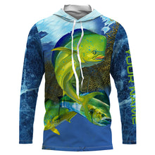 Load image into Gallery viewer, Mahi - mahi fishing blue deep sea Custom UPF fishing Shirts jersey, custom fishing shirts with hood NQS3177
