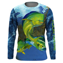 Load image into Gallery viewer, Mahi - mahi fishing blue deep sea Custom UPF fishing Shirts jersey, custom fishing shirts with hood NQS3177