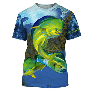 Mahi - mahi fishing blue deep sea Custom UPF fishing Shirts jersey, custom fishing shirts with hood NQS3177