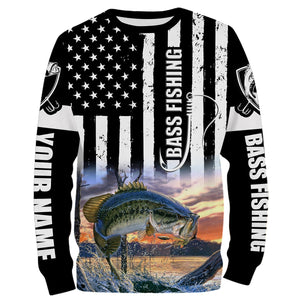 Largemouth Bass Fishing 3D American Flag Patriotic 4th July Customize name All over print shirts NQS437