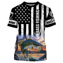 Load image into Gallery viewer, Largemouth Bass Fishing 3D American Flag Patriotic 4th July Customize name All over print shirts NQS437