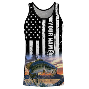 Largemouth Bass Fishing 3D American Flag Patriotic 4th July Customize name All over print shirts NQS437