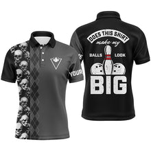 Load image into Gallery viewer, Funny black skull Bowling polo shirt for men Custom name Does this shirt make my balls look big NQS4666