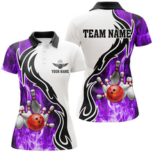 Load image into Gallery viewer, Women bowling polo shirt Custom bowling ball pins strike team league jersey, bowl gifts | Purple NQS6344